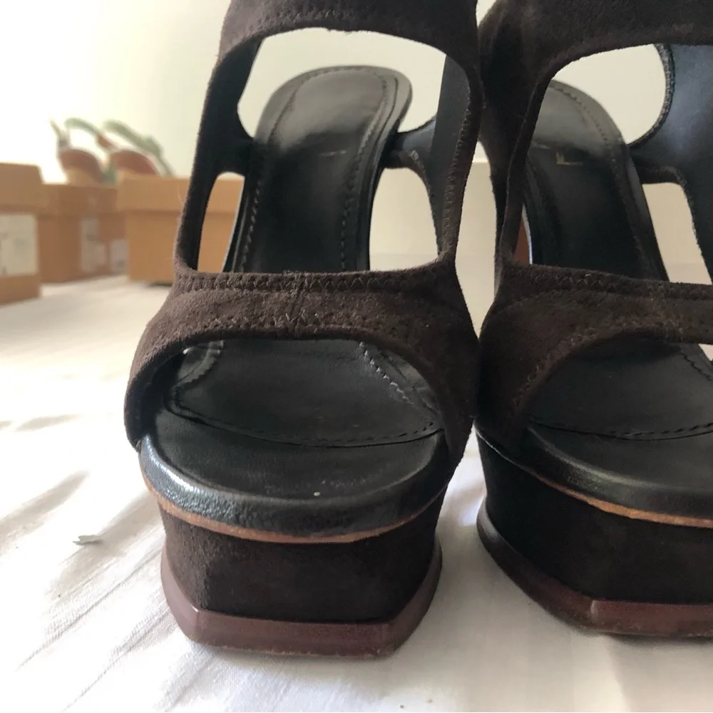 Yves Saint Laurent Dark Brown Stretch Suede Heels size 38 - Picture 3 of 6
